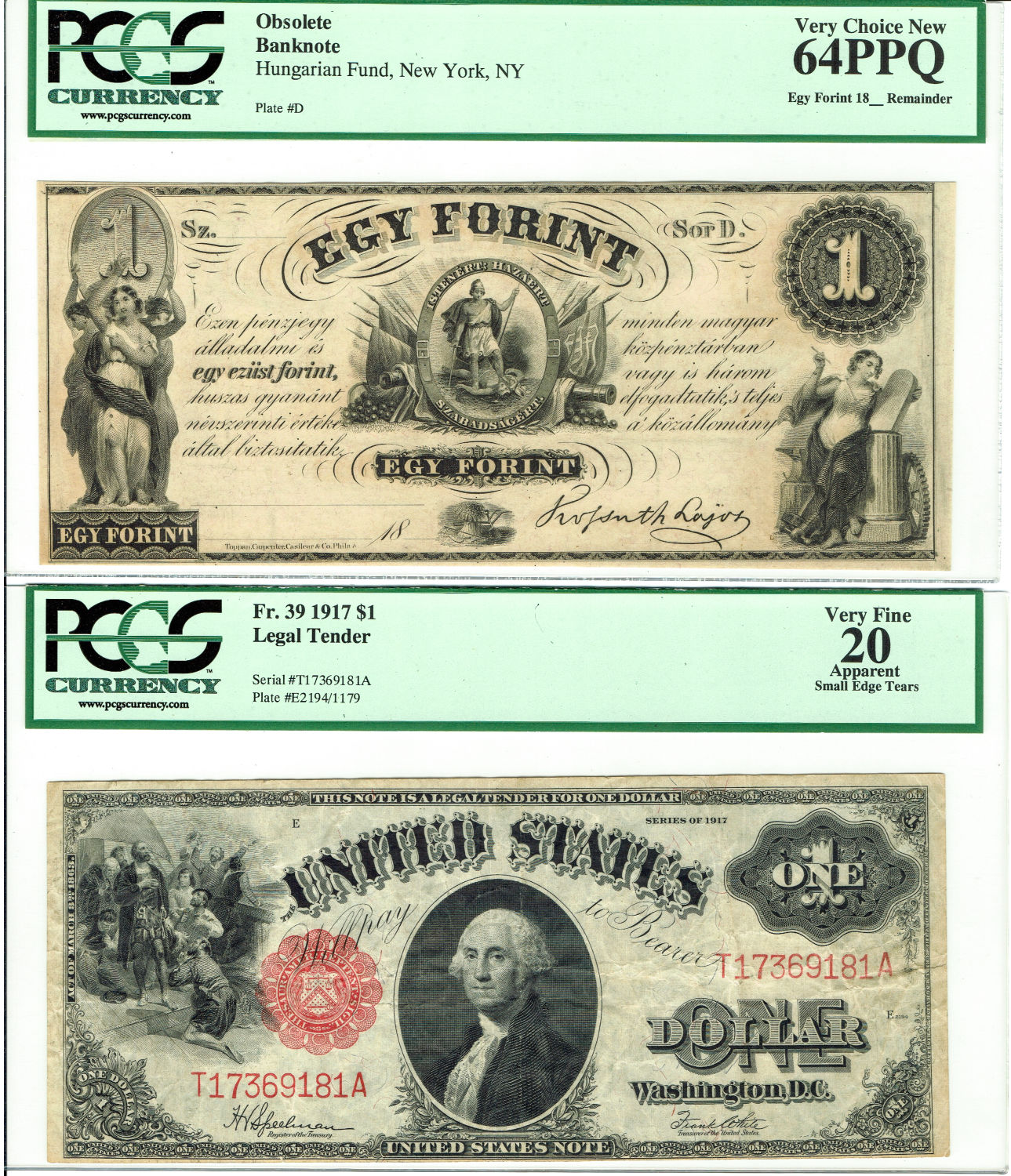 USA - Lot of banknotes of 1 Dollar 1917 and from the 19' century and 20 Dollars from 1840' - Graded - 1 1