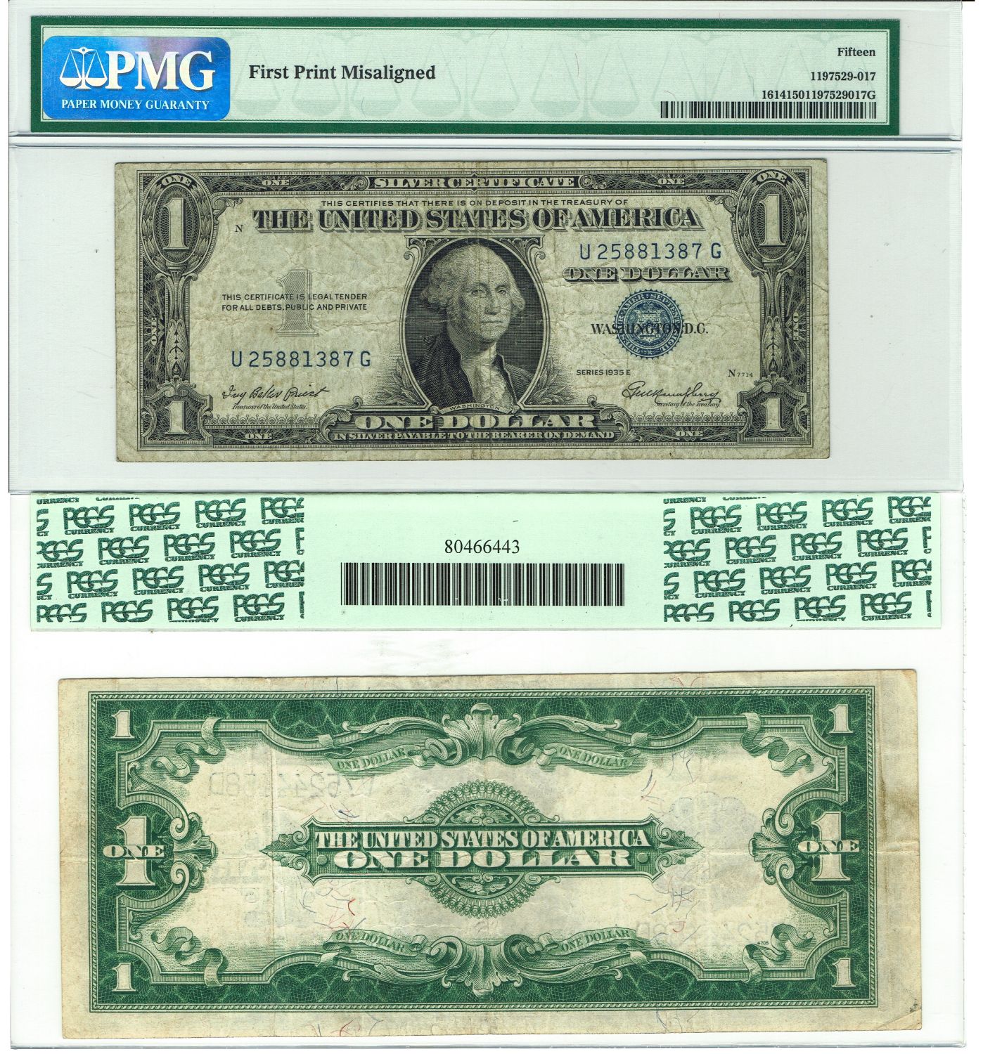 USA - Pair of graded banknotes of 1 Dollar 1923, 1935 - Printing Errors - 1 1