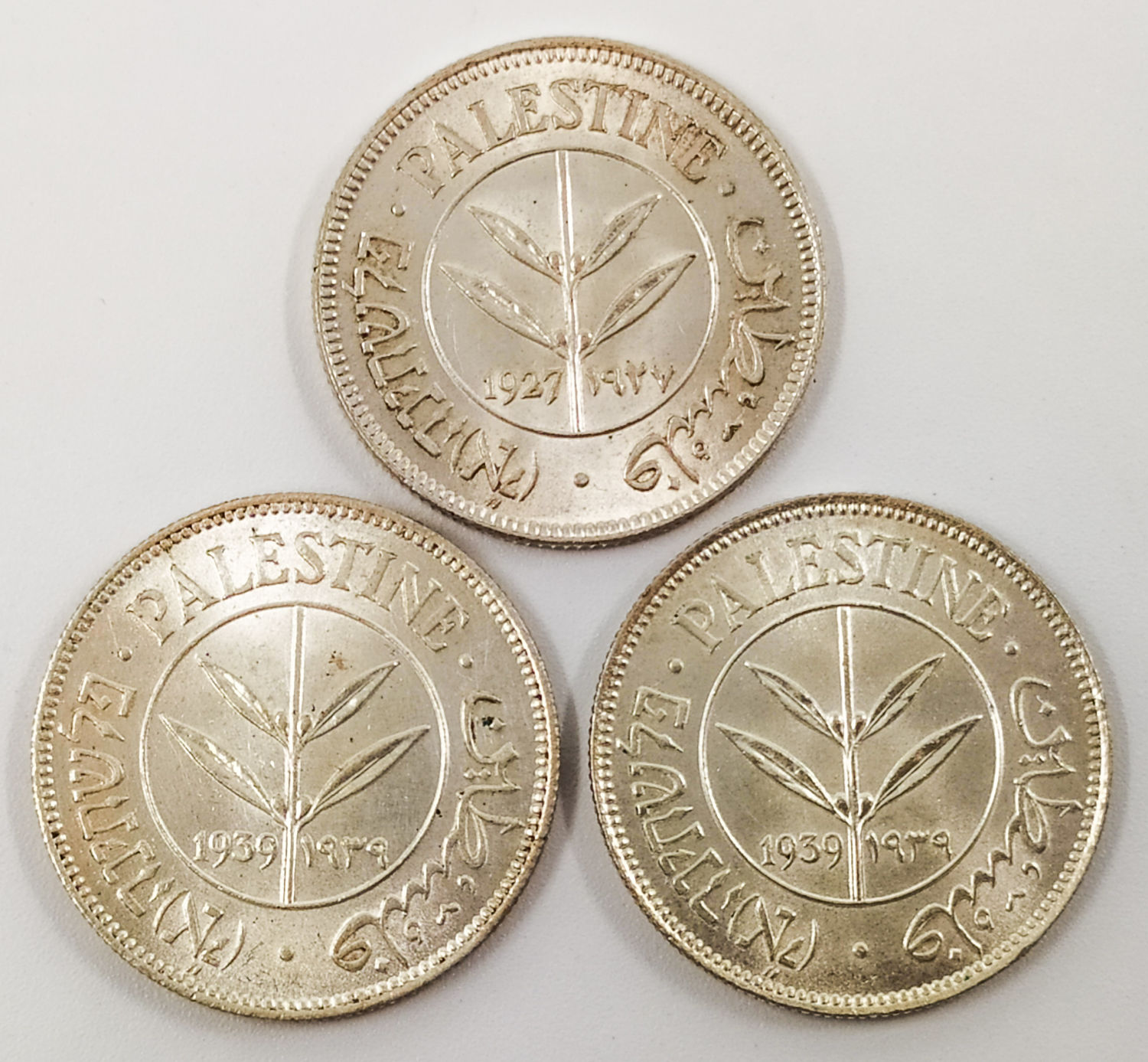 Palestine - Lot of 3 coins of 50 Mils 1927, 1939 - UNC - 1 0