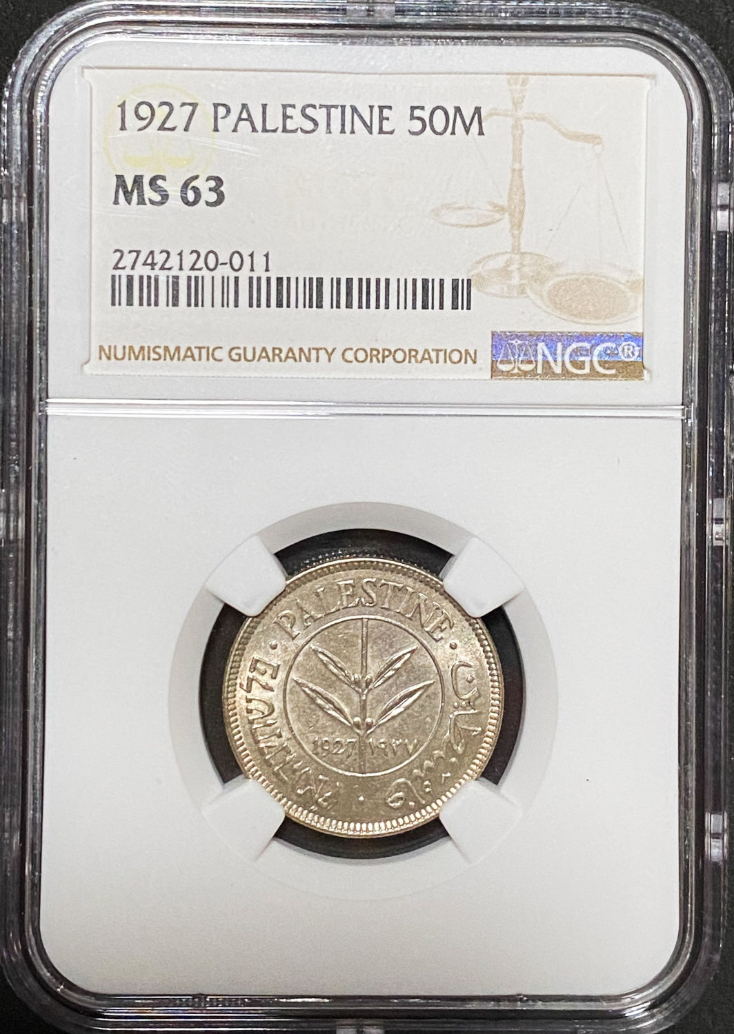 Palestine - 50 Mils 1927 - NGC MS 63 - 1 2