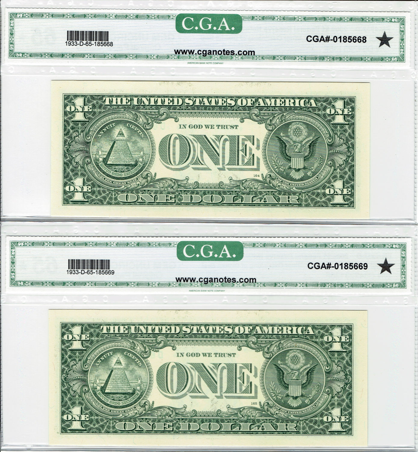 USA - Pair of graded banknotes of 1 Dollar 2006 - Printing Errors - consecutive numbers - 1 1