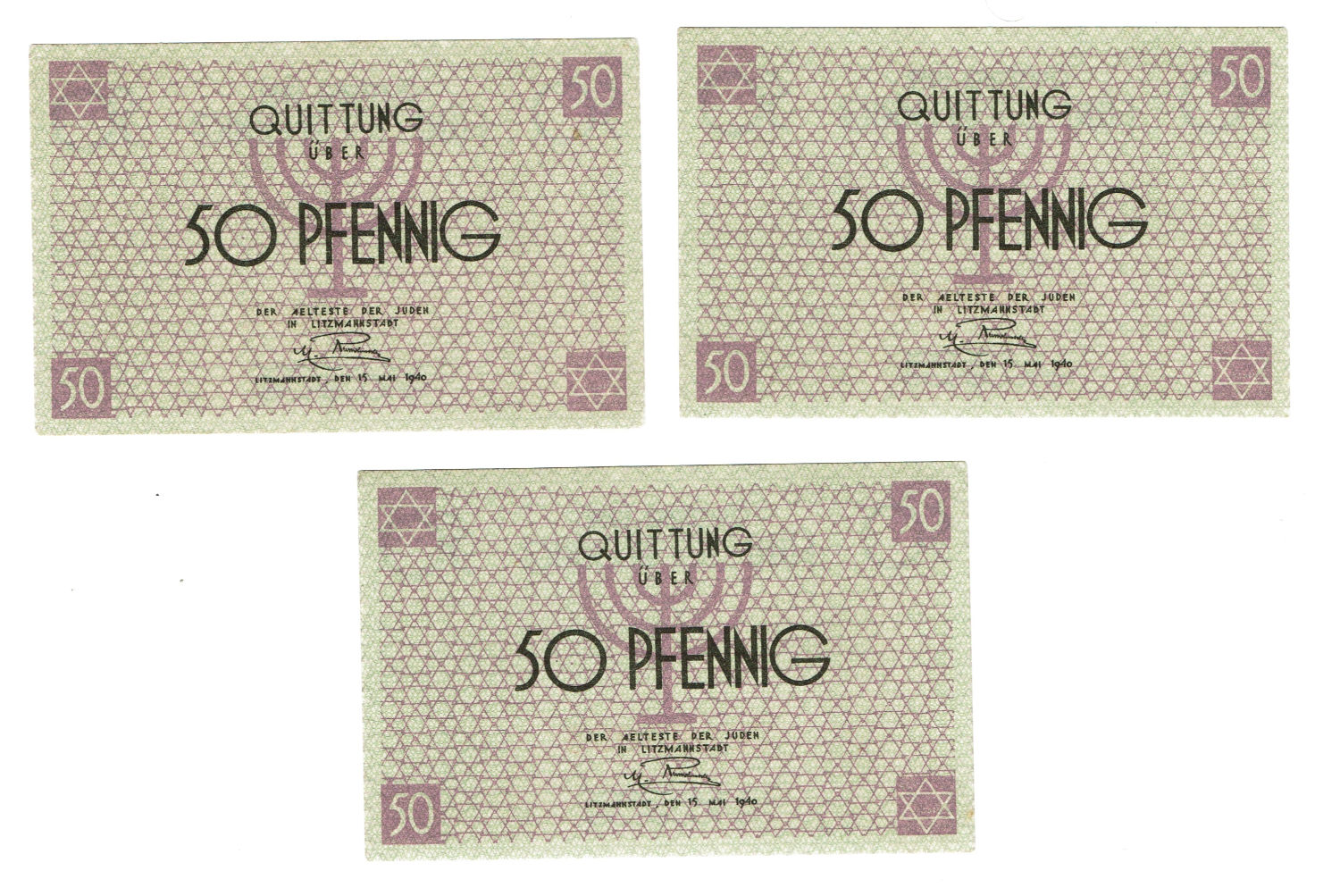 Polan - 50 pfenning - 1940 - ghetto Lodz - Lot of 3 notes - UNC - 1 0