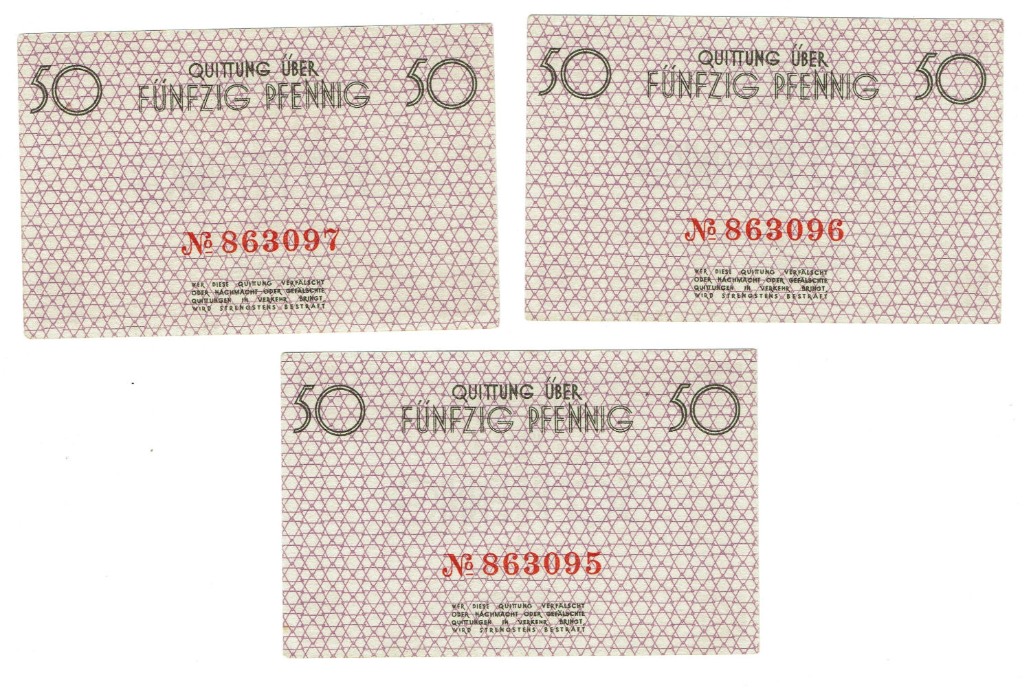 Polan - 50 pfenning - 1940 - ghetto Lodz - Lot of 3 notes - UNC - 1 1