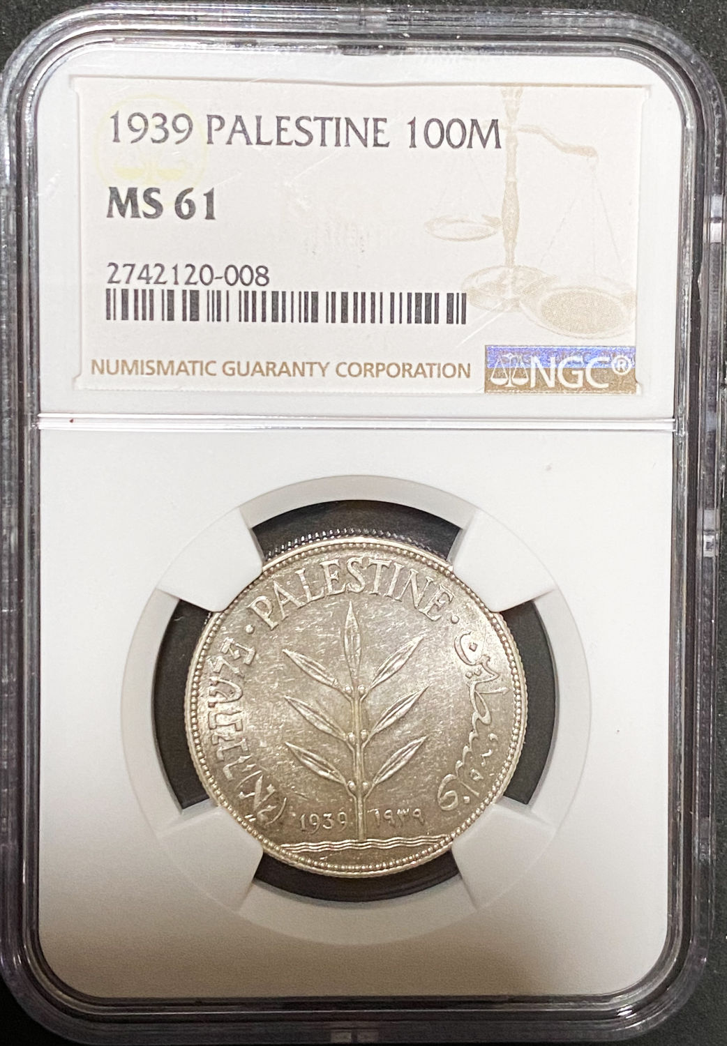 Palestine - 100 Mils 1939 - NGC MS 61 - 1 2
