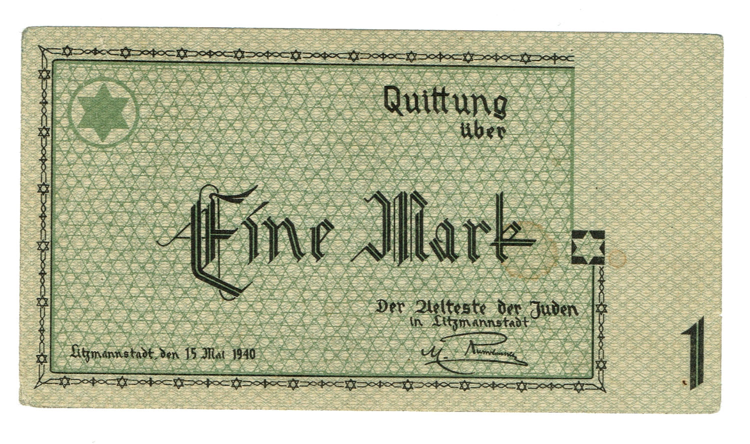 Polan - 1 mark - 1940 - ghetto Lodz - Rare example - Without S.N. - 1 0