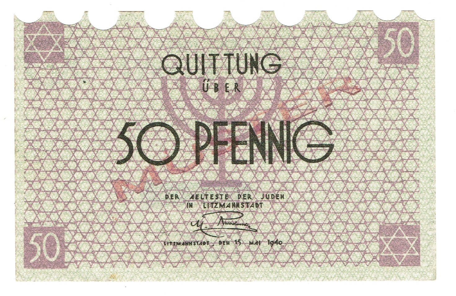 Polan - 50 pfenning - 1940 - ghetto Lodz - SPECIMEN - UNC - 1 0