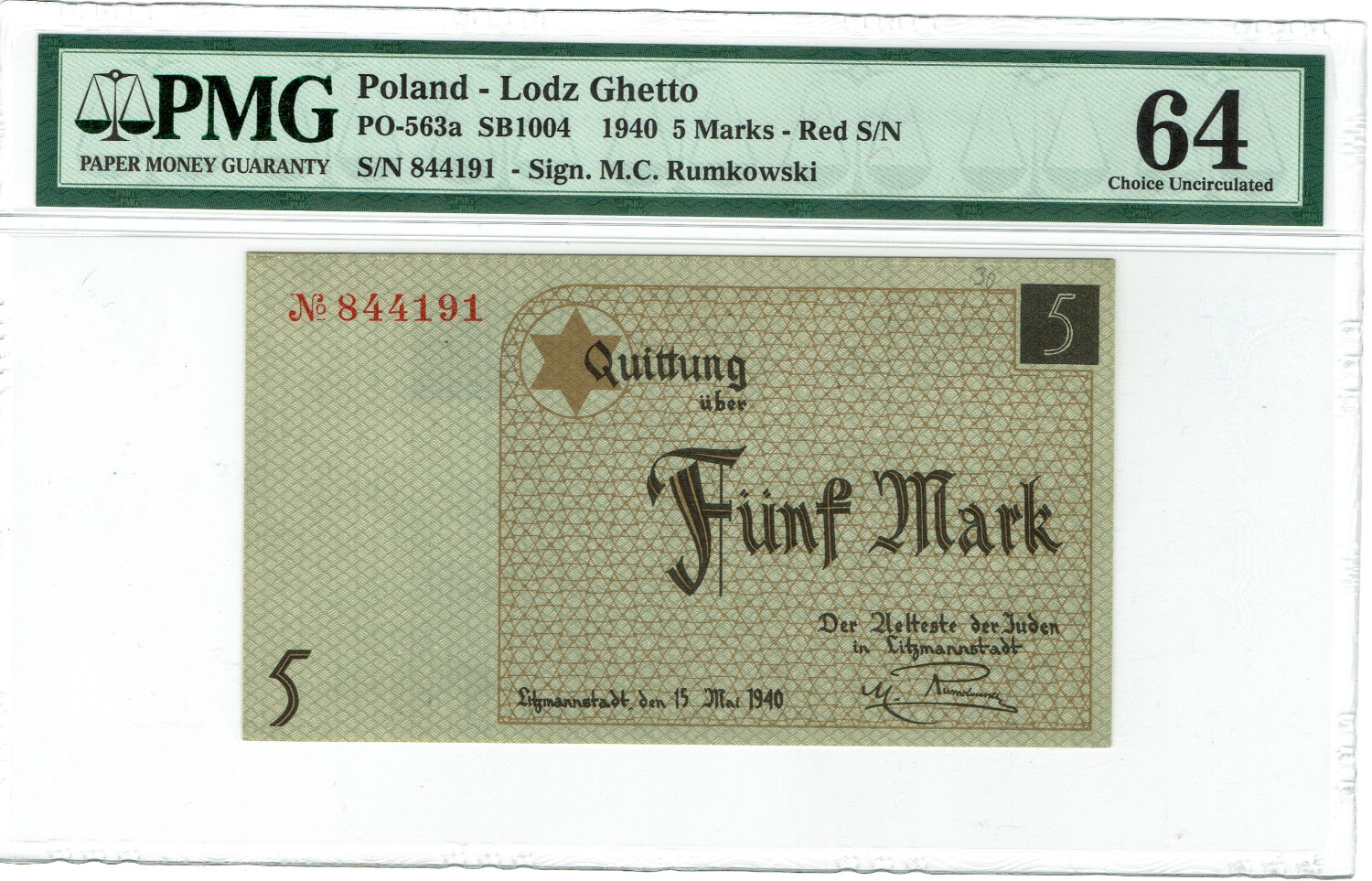 Poland - 5 mark 1940 - ghetto Lodz - PMG UNC 64 - 1 0