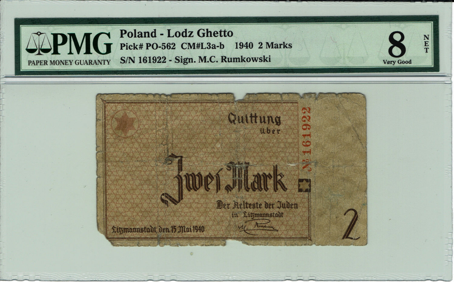 Polan - 2 mark 1940 - ghetto Lodz - PMG VG 8 NET - 1 0