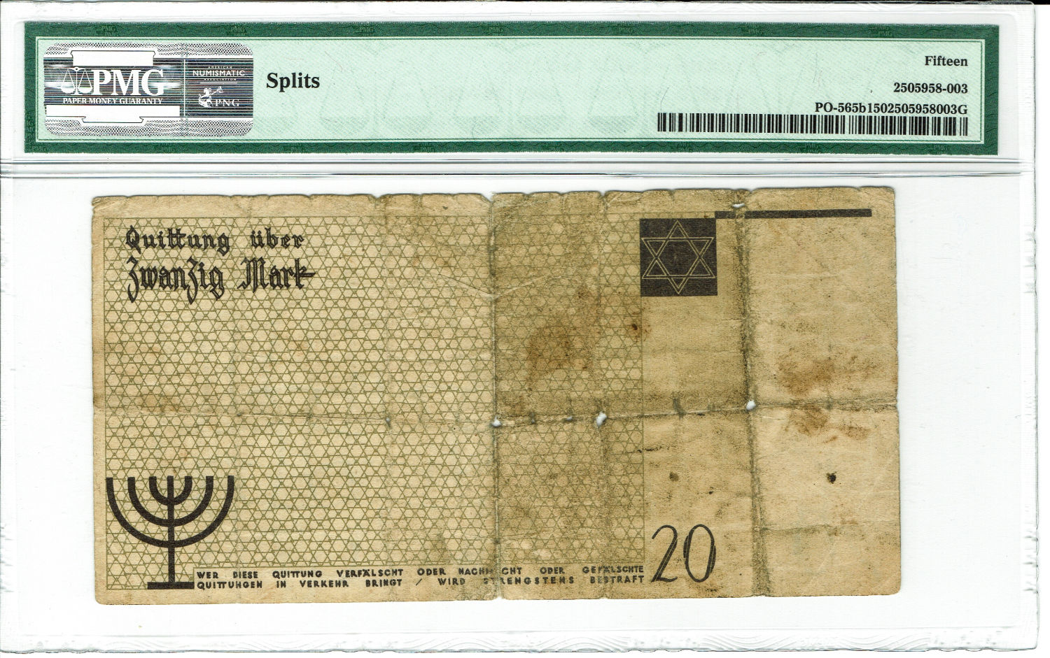 Poland - 20 mark - 1940 - ghetto Lodz - with water mark - PMG F 15 - 1 1