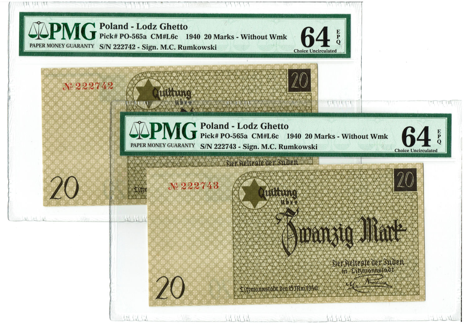Poland - 20 mark - 1940 - ghetto Lodz - PMG UNC 64 EPQ - 1 0