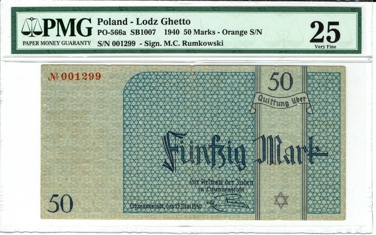 Poland - 50 mark 1940 - ghetto Lodz - PMG VF 25 - 1 0