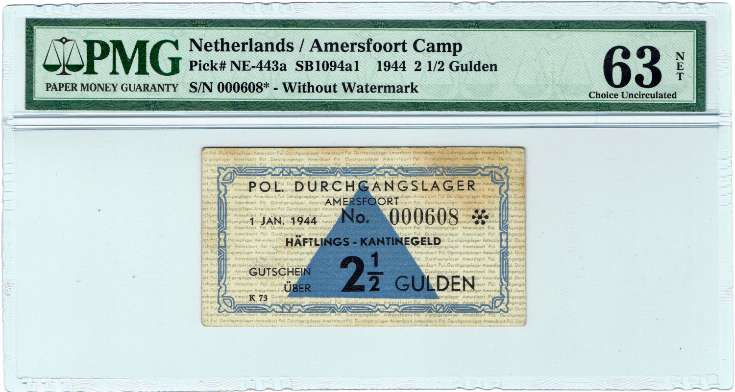 Netherlands - 2.5 Gulden 1944 - PMG 63 NET - Amersfoort Camp - Low S.N. - 1 0