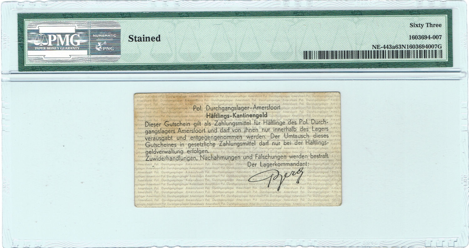 Netherlands - 2.5 Gulden 1944 - PMG 63 NET - Amersfoort Camp - Low S.N. - 1 1