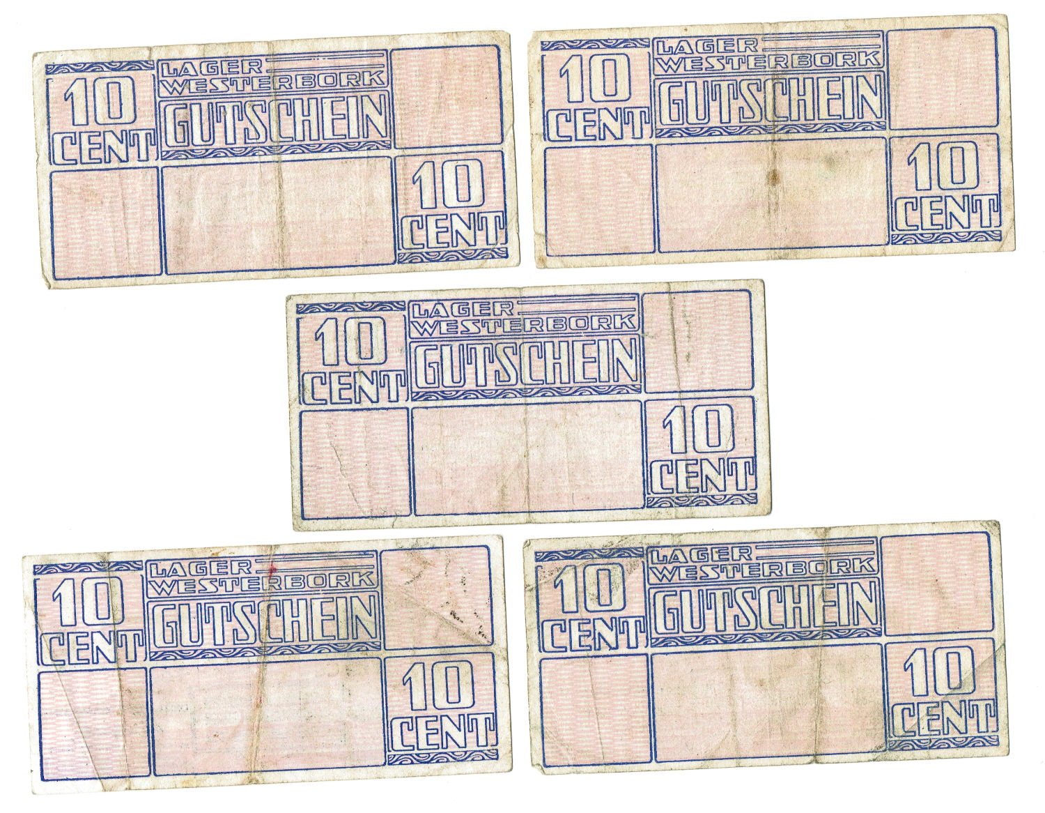 Netherlands - 10 cents 1944 - Westerbork camp - Lot of 5 banknotes - VF - 1 1