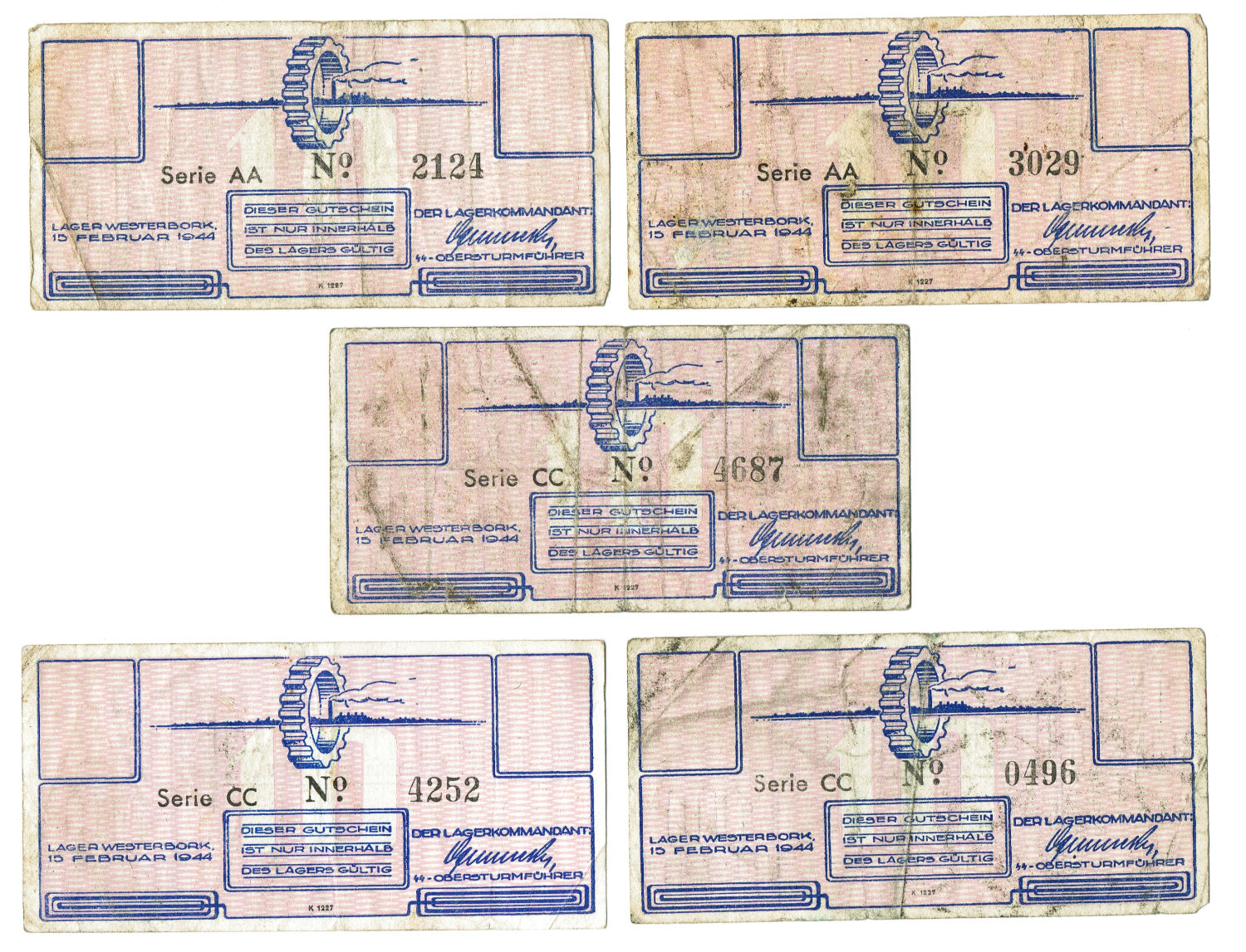 Netherlands - 10 cents 1944 - Westerbork camp - Lot of 5 banknotes - VF - 1 0