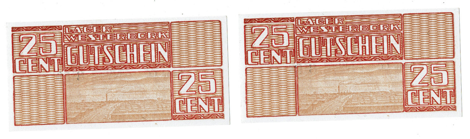 Netherlands - 25 cents 1944 - Westerbork camp - UNC - consecutive numbers - 1 1