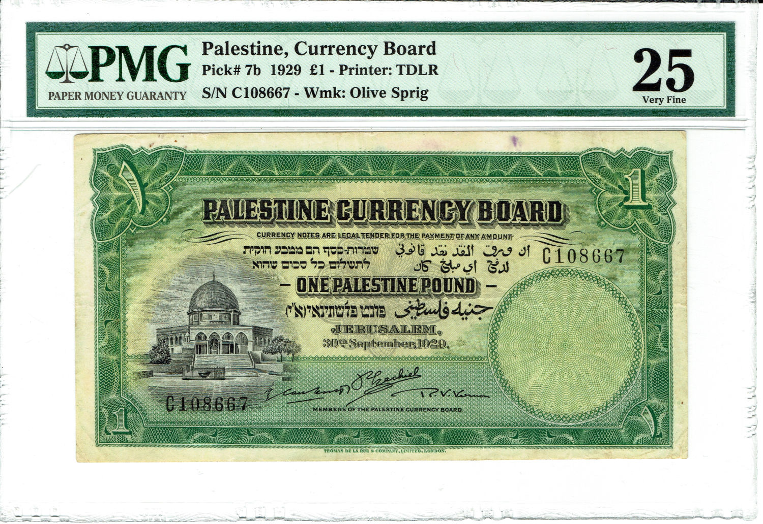 Palestine - 1 Pound 1929 - PMG VF 25 - Prefix C - 1 0