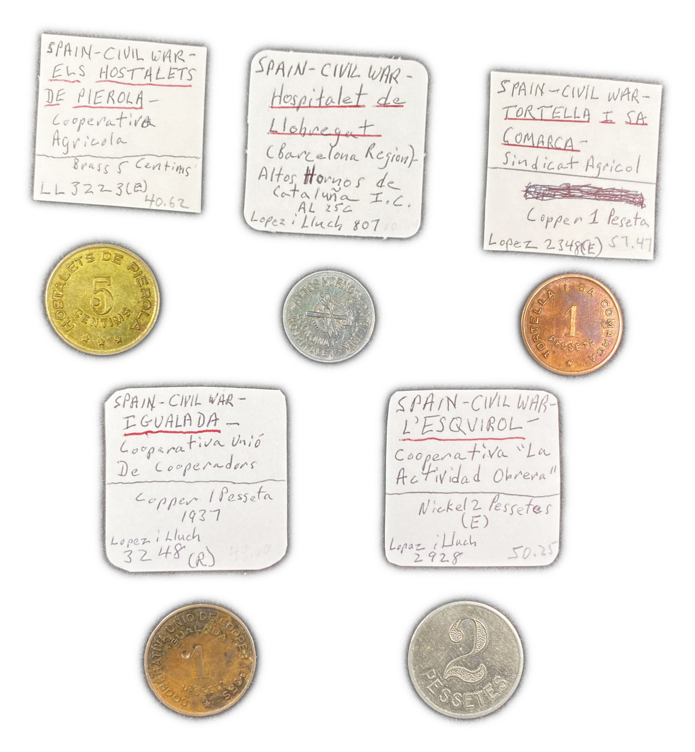 Spain - Lot of tokens used as a substitute for small money in the Spanish Civil War (1936-1939) - 1 2