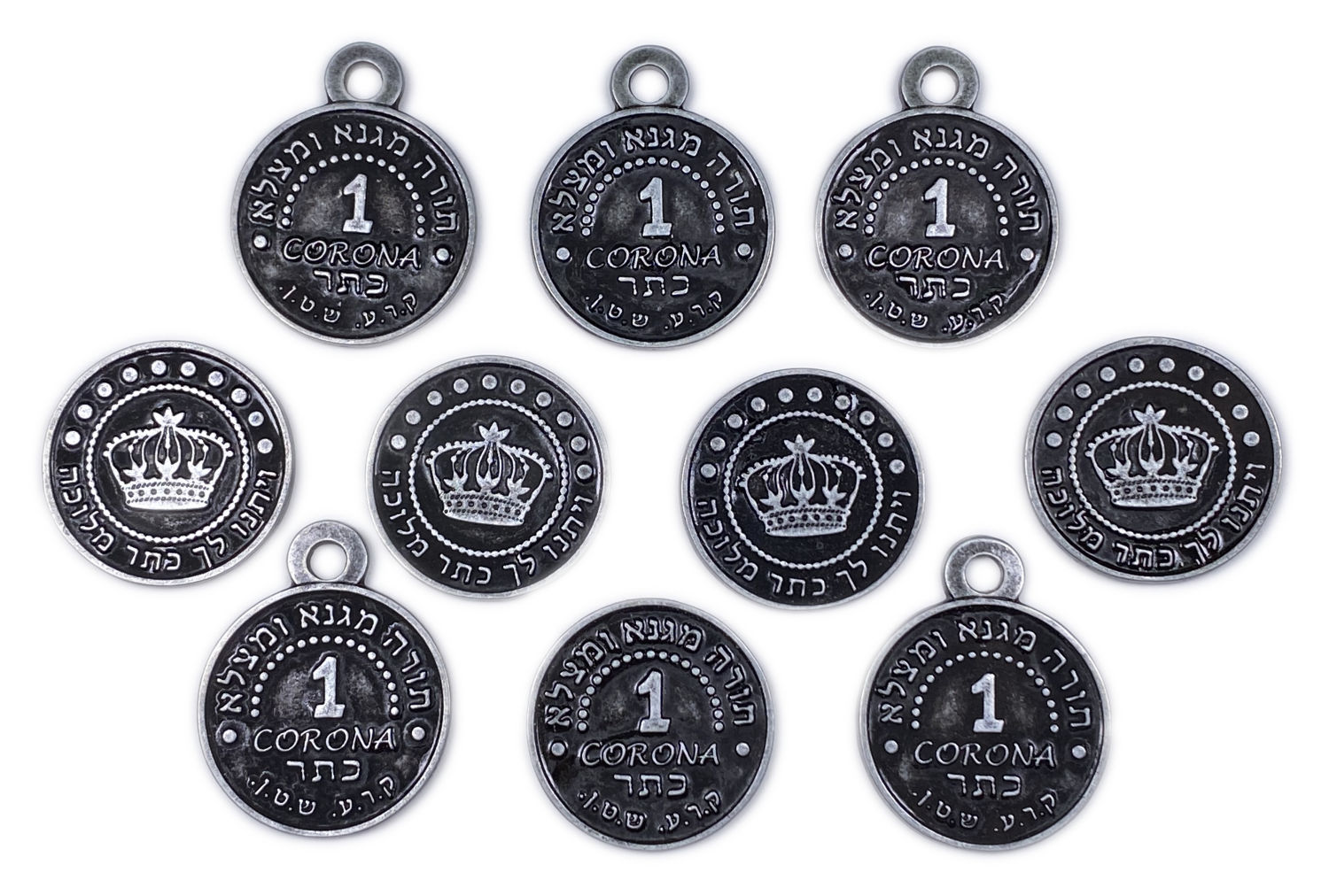 Judaica - Lot of 10 amulets / guard coins against the corona virus.
5 with loop and 5 without. ...