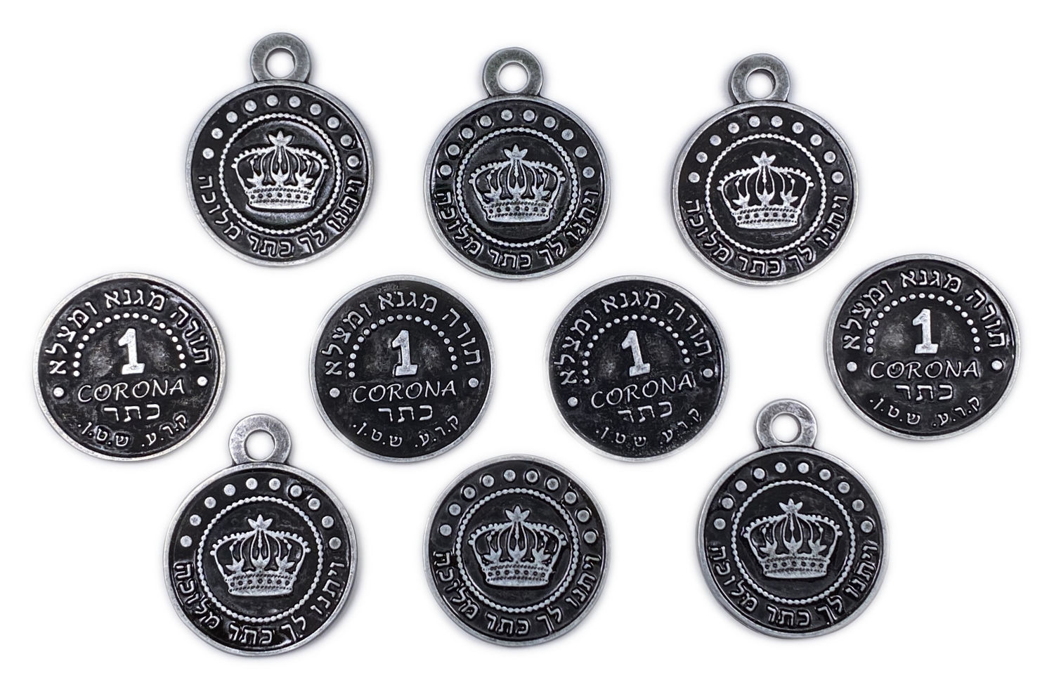 Judaica - Lot of 10 amulets / guard coins against the corona virus.
5 with loop and 5 without. ... - 1 1