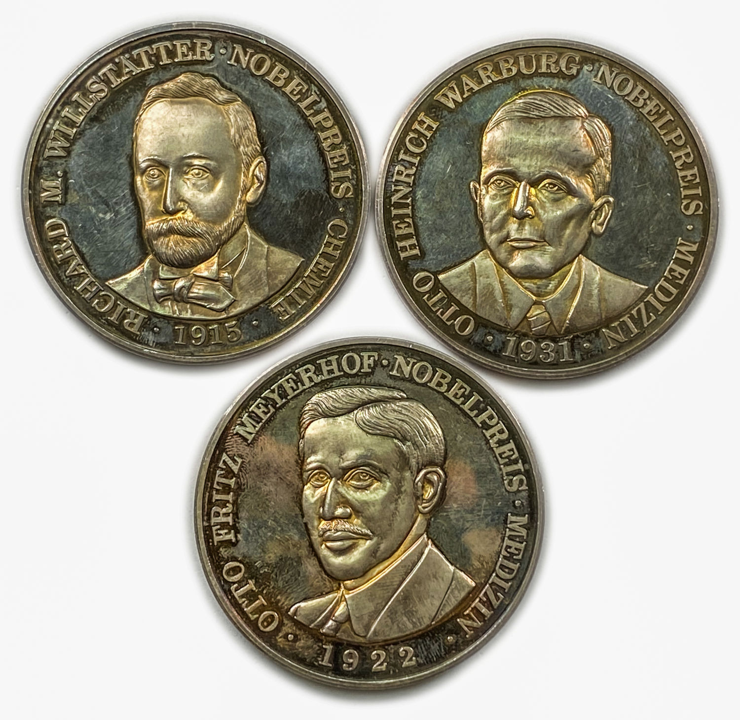 Germany - Lot of 3 silver medals on the subject of Jewish personalities, patina with special colors - silver 999 ...