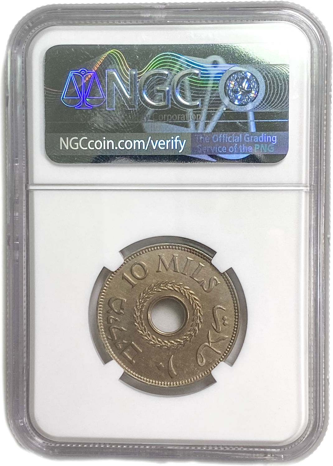 Palestine - 10 Mils 1941 - NGC UNC DETAILS
MIL, was the Hebrew name of the coin that was legal in ... - 1 3