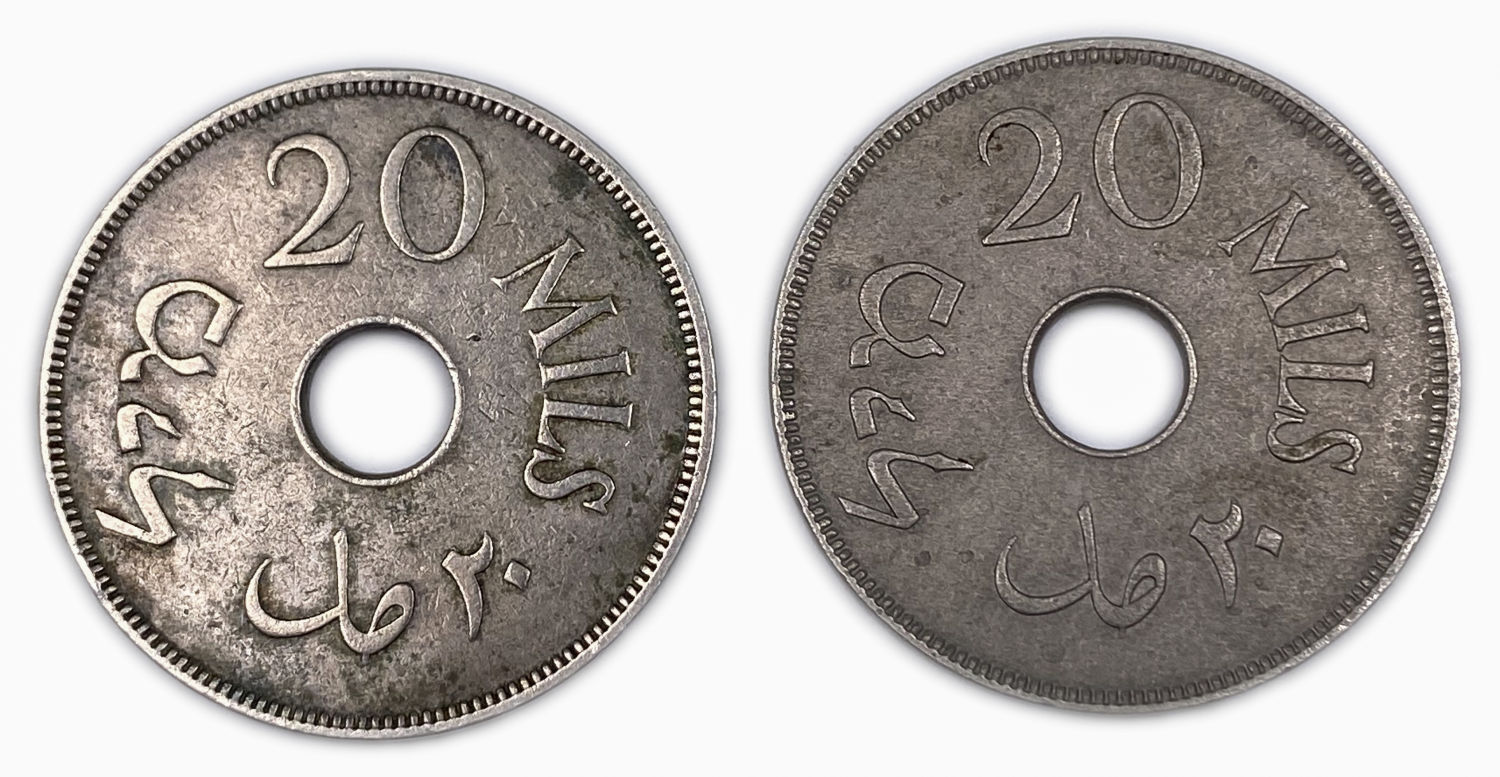Palestine - Lot of 2 coins of 20 Mils 1927, 1935 - F-VF
MIL, was the Hebrew name of the coin that ... - 1 1