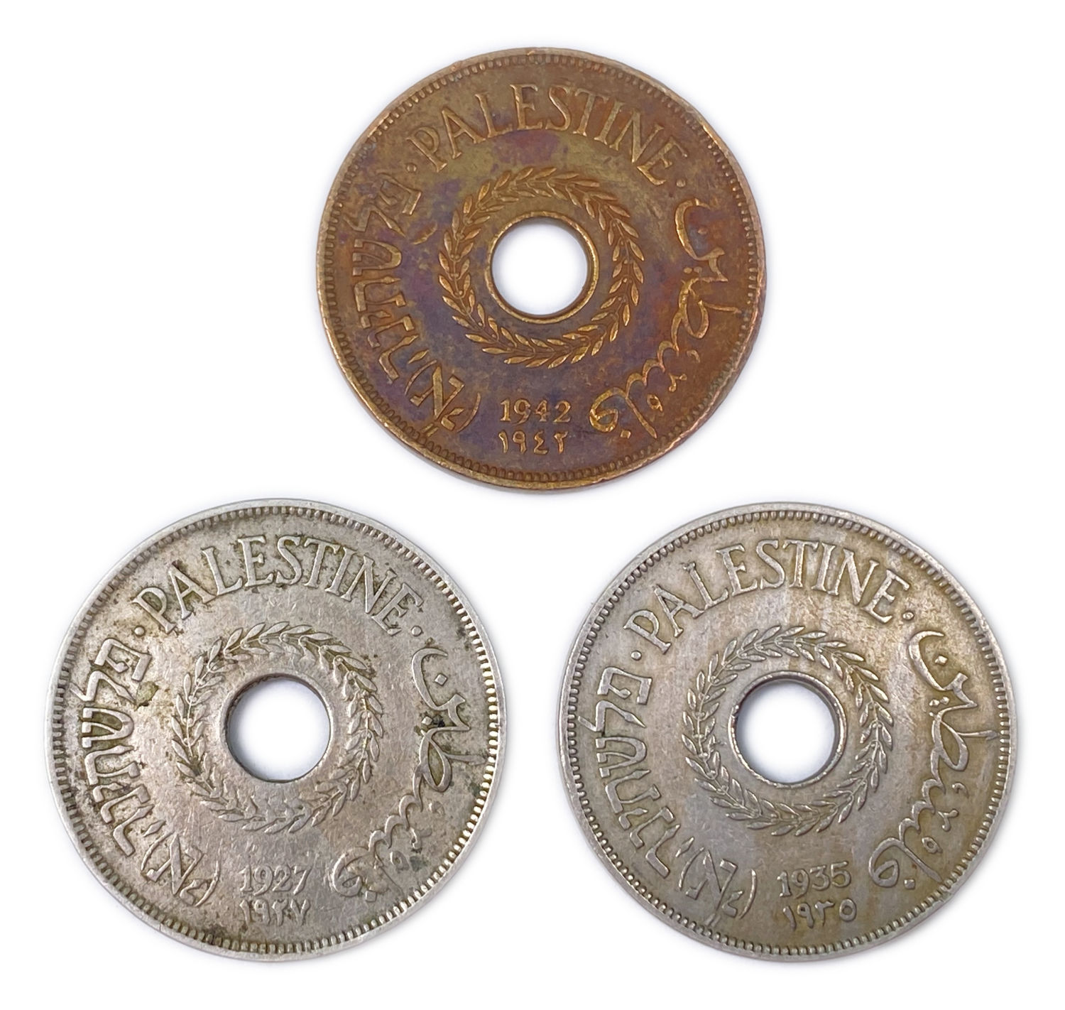 Palestine - Lot of 2 coins of 20 Mils 1927, 1935, 1942 - F-VF
MIL, was the Hebrew name of the coin ... - 1 0