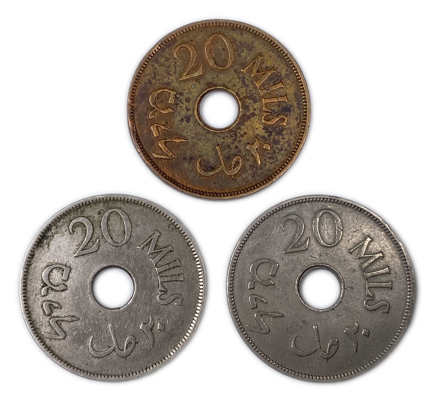 Palestine - Lot of 2 coins of 20 Mils 1927, 1935, 1942 - F-VF
MIL, was the Hebrew name of the coin ... - 1 1