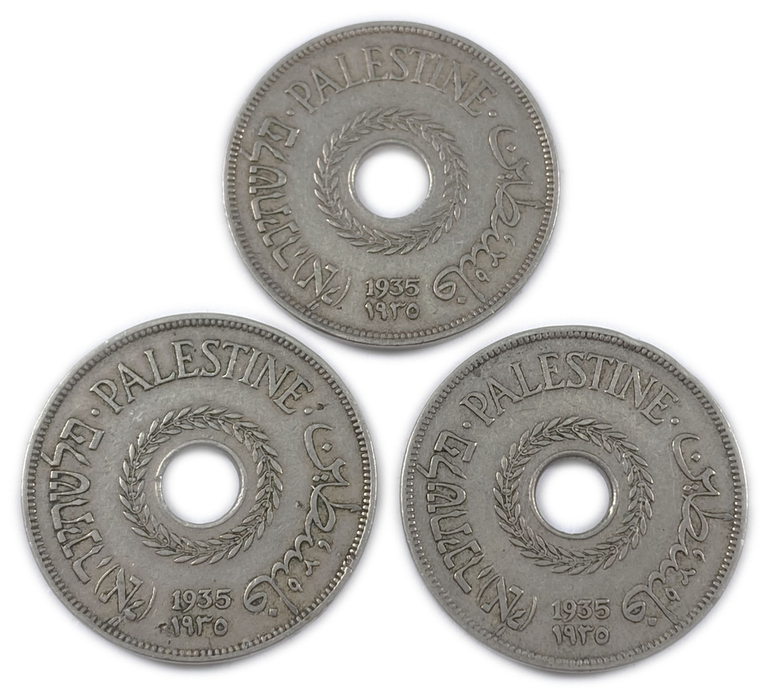 Palestine - Lot of 3 coins of 20 Mils 1935 - VF-XF
MIL, was the Hebrew name of the coin that was ... - 1 0