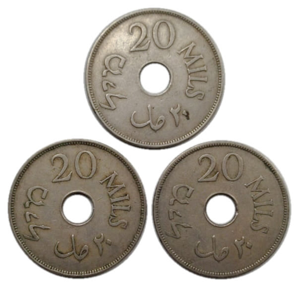 Palestine - Lot of 3 coins of 20 Mils 1935 - VF-XF
MIL, was the Hebrew name of the coin that was ... - 1 1