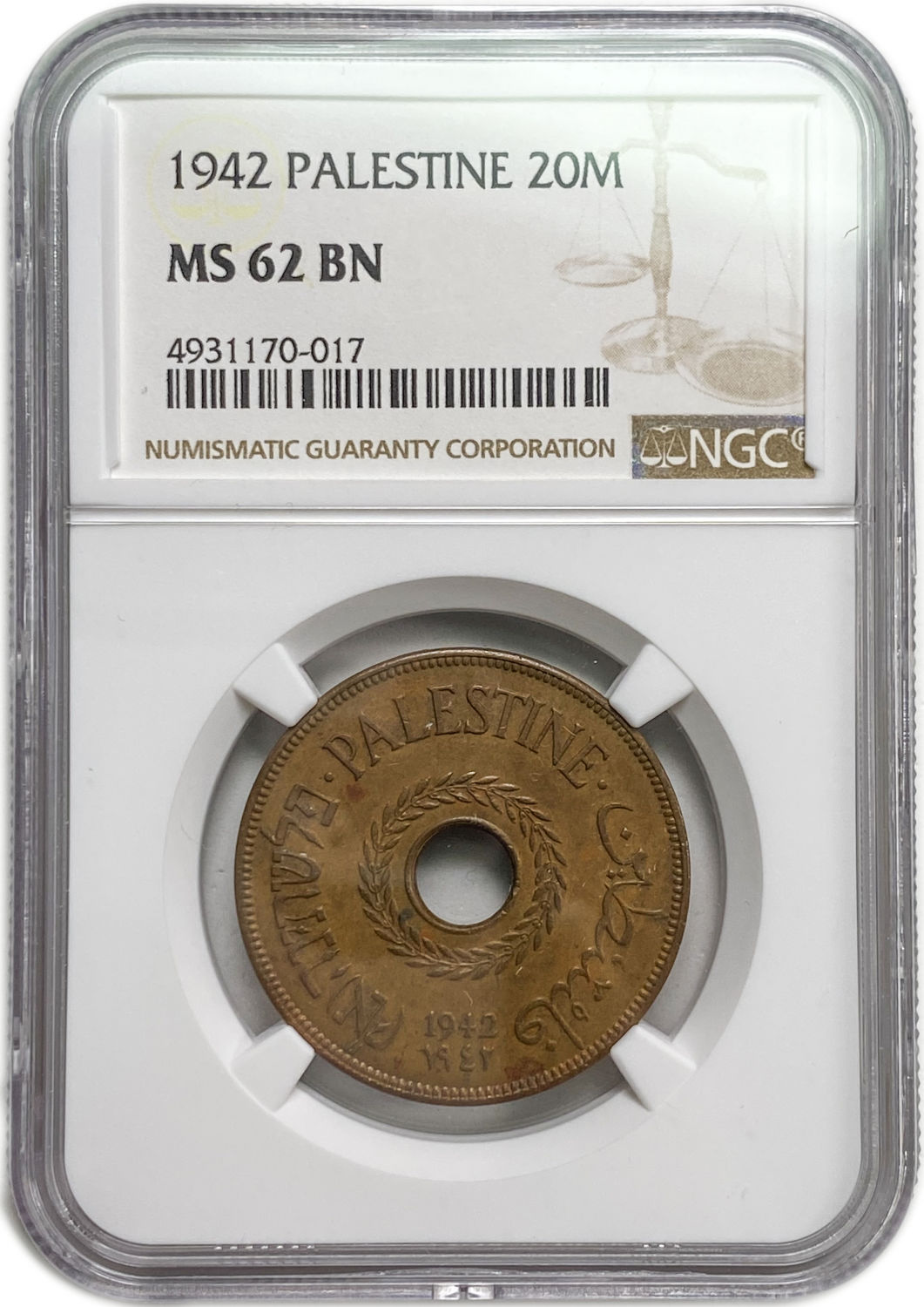 Palestine - 20 Mils 1942 - NGC MS 62 BN
MIL, was the Hebrew name of the coin that ... - 1 2