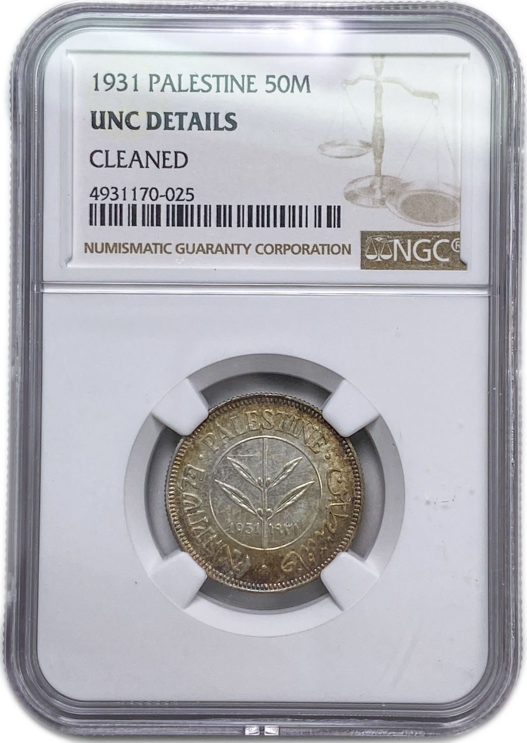 Palestine - 50 Mils 1931 - NGC UNC DETAILS
Mil was the Hebrew name of the coin that was legal ... - 1 2