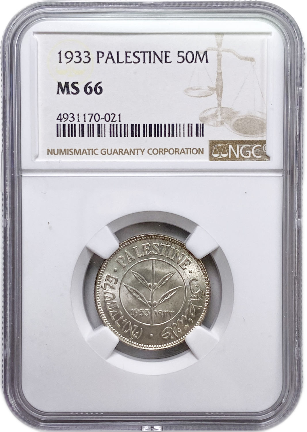 Palestine - 50 Mils 1933 - The highest grade known, very rare - NGC MS 66
Mil was the ... - 1 2