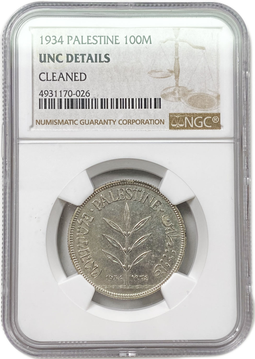 Palestine - 100 Mils 1934 - NGC UNC DETAILS
Mil, was the Hebrew name of the coin that ... - 1 2