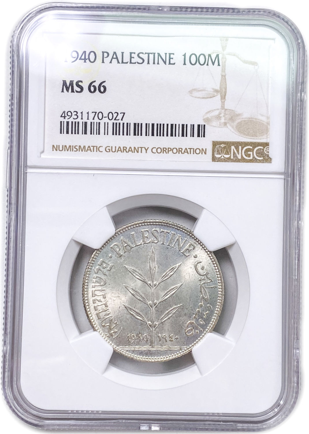 Palestine - 100 Mils 1940 - The highest grade known - NGC MS 66
Mil, was the Hebrew ... - 1 2