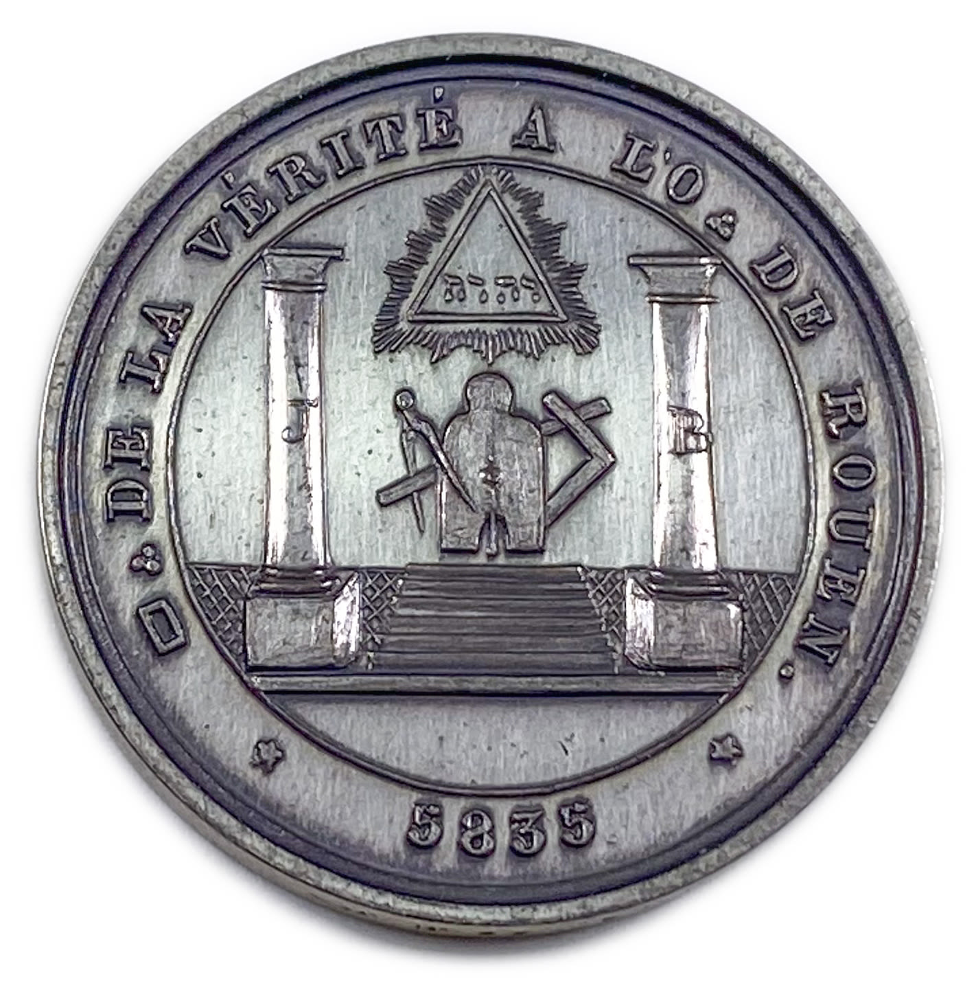 France - Masonic Token, Published by the Bureau of Builders in the city of Rouen - with the name of G-D in ... - 1 0