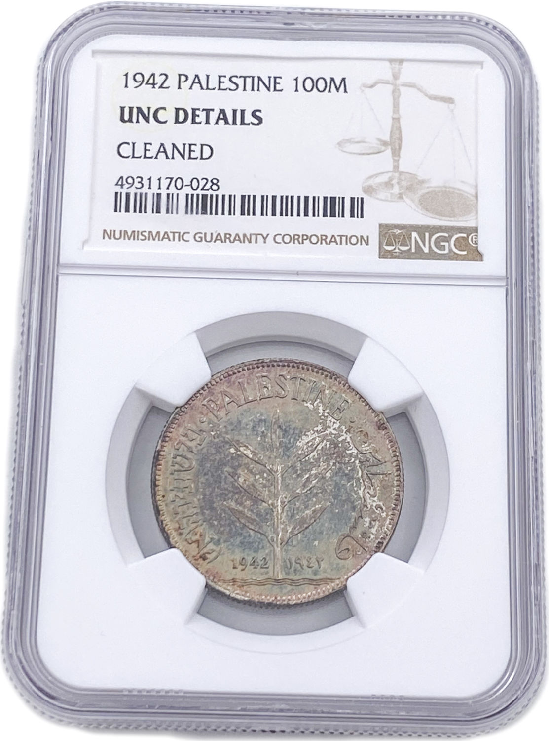 Palestine - 100 Mils 1942 - Beautiful Toning - NGC UNC DETAILS
Mil, was the Hebrew name of the coin ... - 1 2