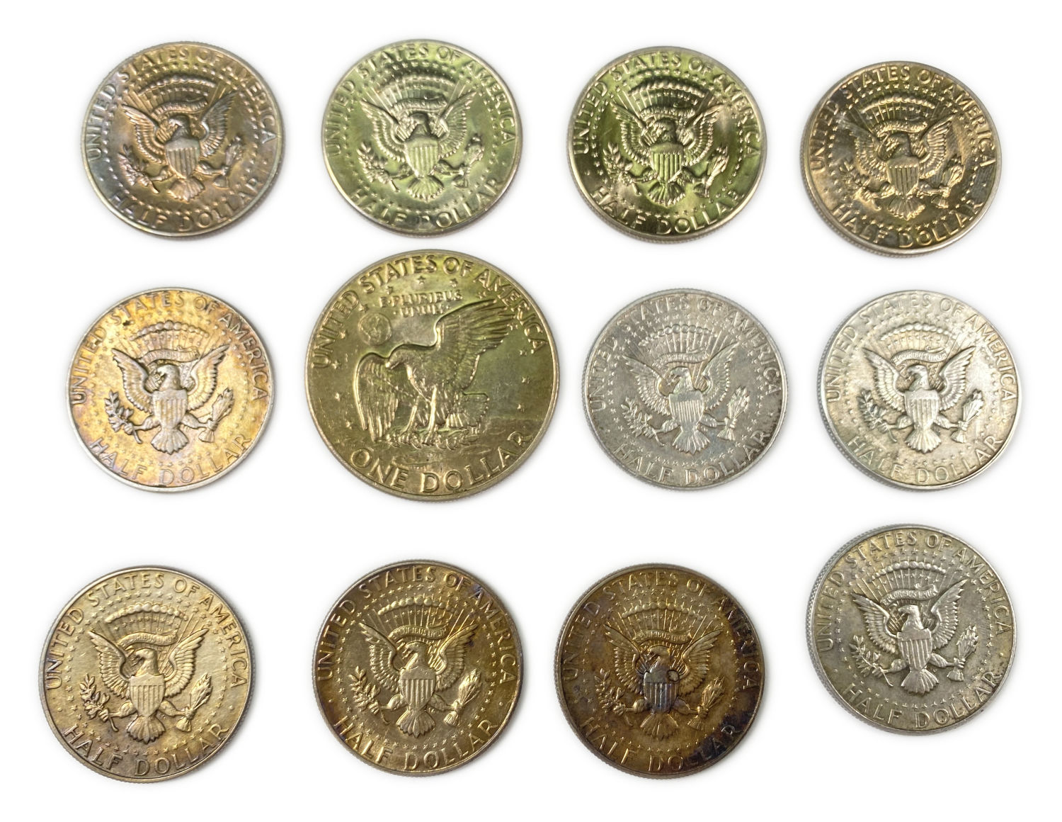 USA - Lot of United States Silver Coins - 1/2 and 1 Dollar - Years 1967, 1968, 1969, 1971, 1972, 1974 - 1 1
