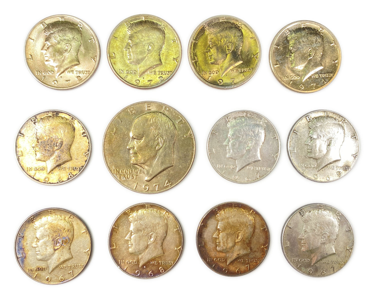 USA - Lot of United States Silver Coins - 1/2 and 1 Dollar - Years 1967, 1968, 1969, 1971, 1972, 1974 - 1 0
