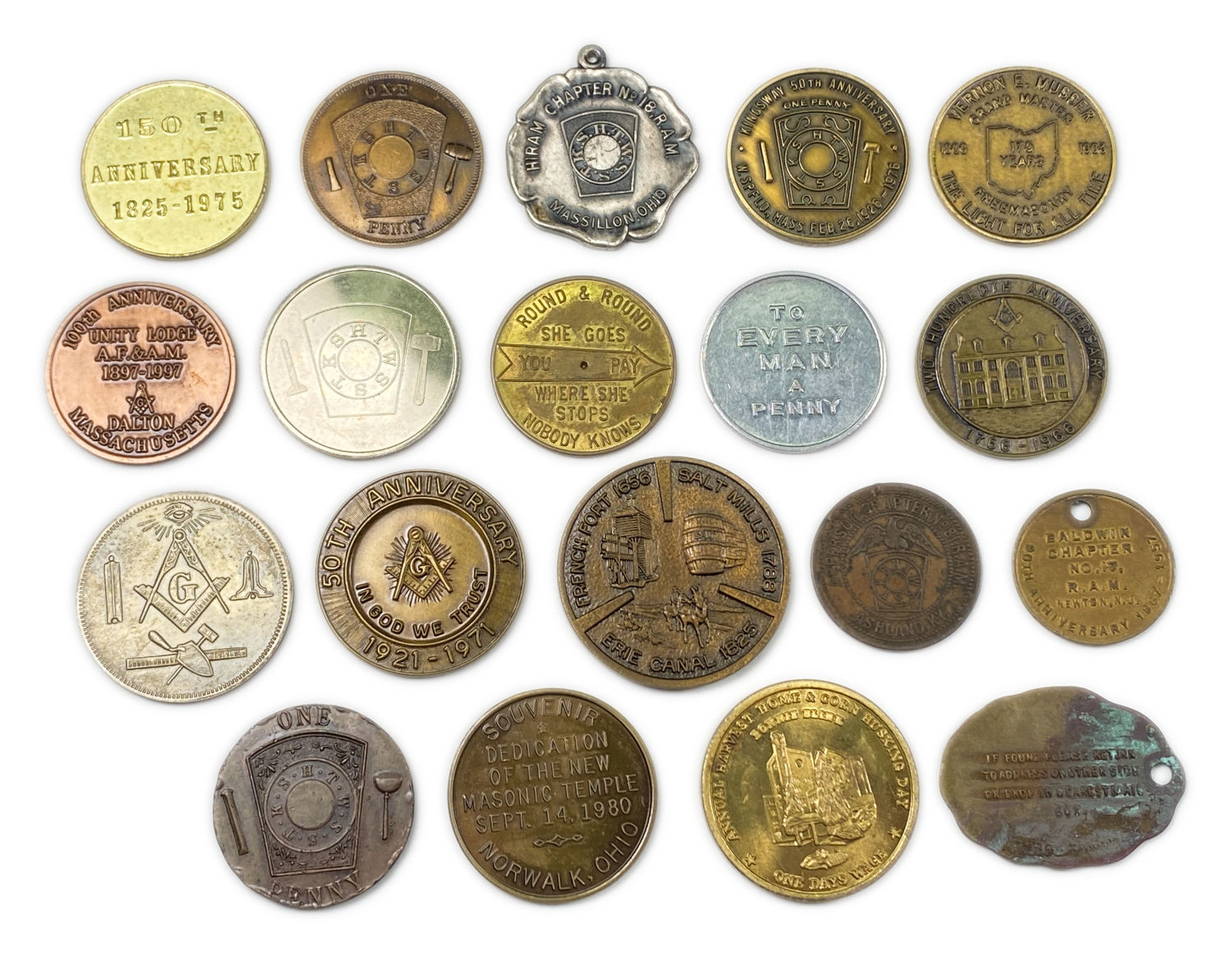 USA - Lot of 19 different tokens, Masons - 19th century
Various tokens, including a token of half a ... - 1 1