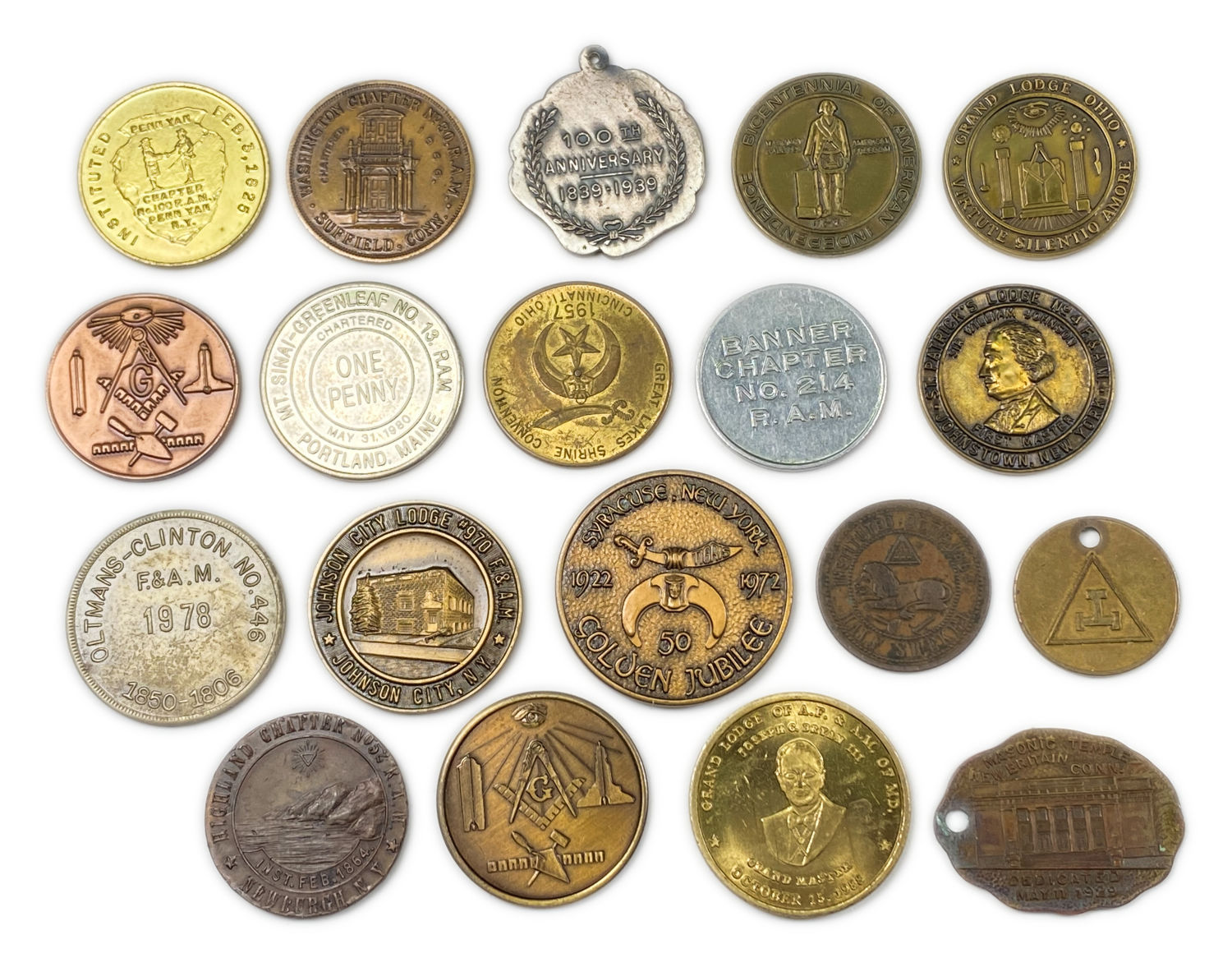 USA - Lot of 19 different tokens, Masons - 19th century
Various tokens, including a token of half a ... - 1 0