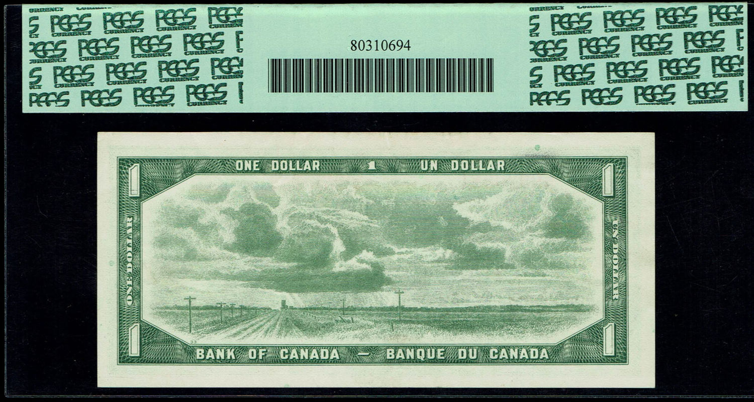 Canada - 1 Dollar 1954 Banknote - PCGS 58 PPQ
Young Queen Elizabeth II at right with modified hair ... - 1 1