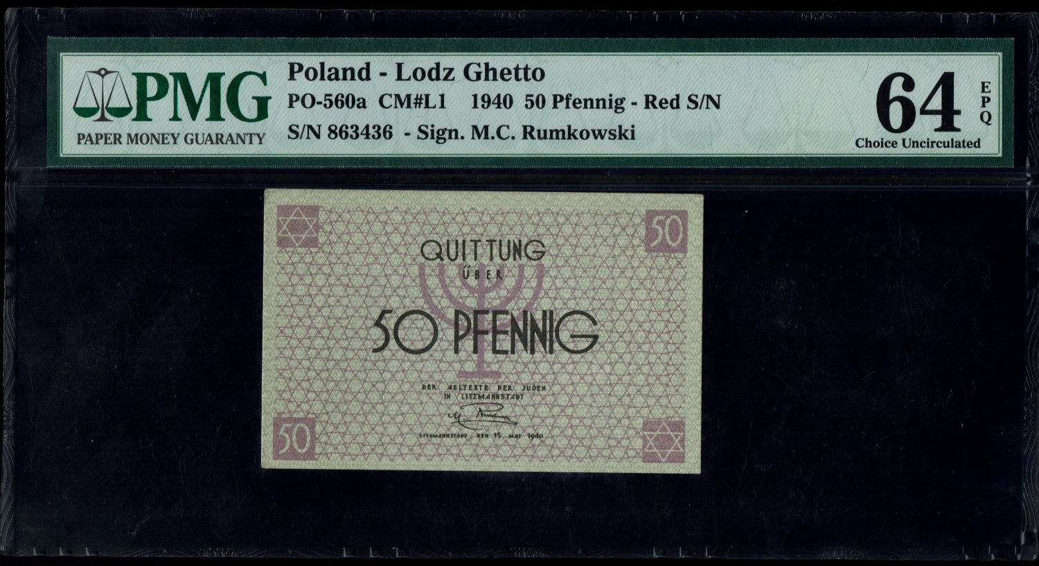Poland - 50 pfenning - 1940 - ghetto Lodz - PMG 64 EPQ
50 pfennig receipt issued in the Lodz ghetto ... - 1 0