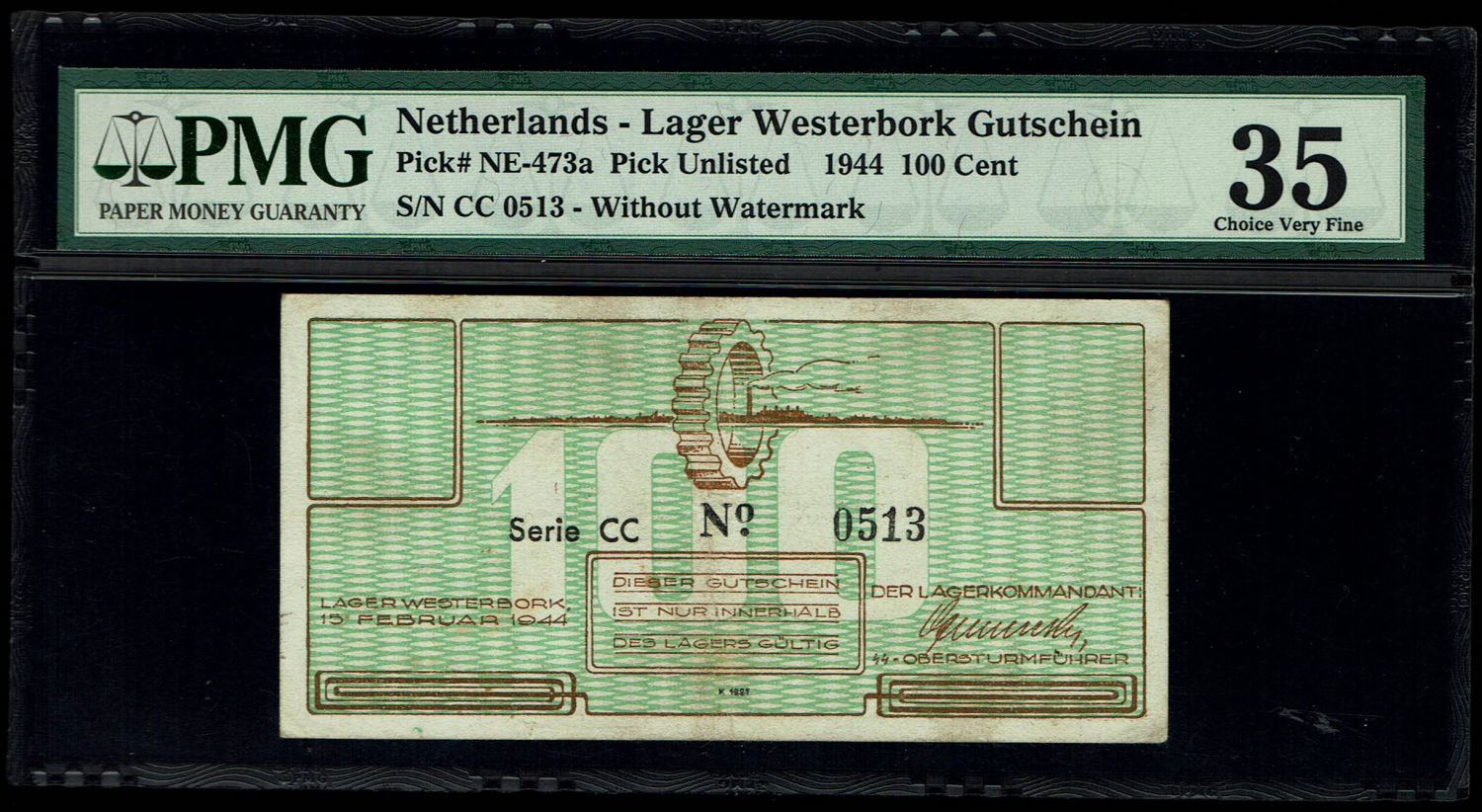 Netherlands - 100 cents 1944 - Westerbork camp - PMG VF 35
WW2 Westerbork voucher, acquired by Harry ... - 1 0