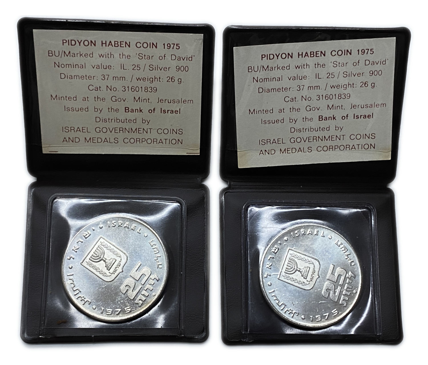 Israel - Two Pidyon Haben Coins 1975 - Silver 900, 26g, 37mm - Mintage 49,129
Redemption of the ... - 1 0