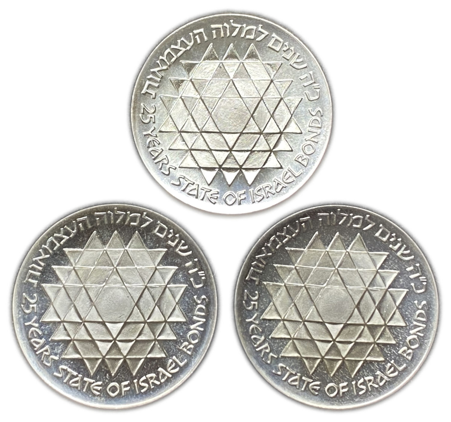 Israel - State of Israel Bonds, 3 Coins of 25 Lirot 1975 , Israel's 42th Anniversary of Independence Coin - ... - 1 1