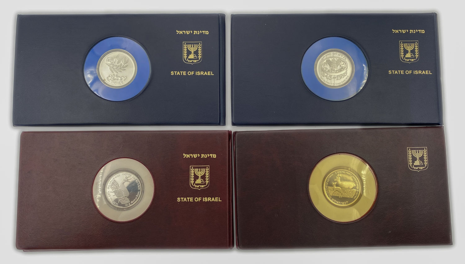 Israel - Lot of 4 Cases  with 4 silver coins 2 shekels 1992, 1994 and 2 coins 2 shekels 1995. A variety of pictures ... - 1 0