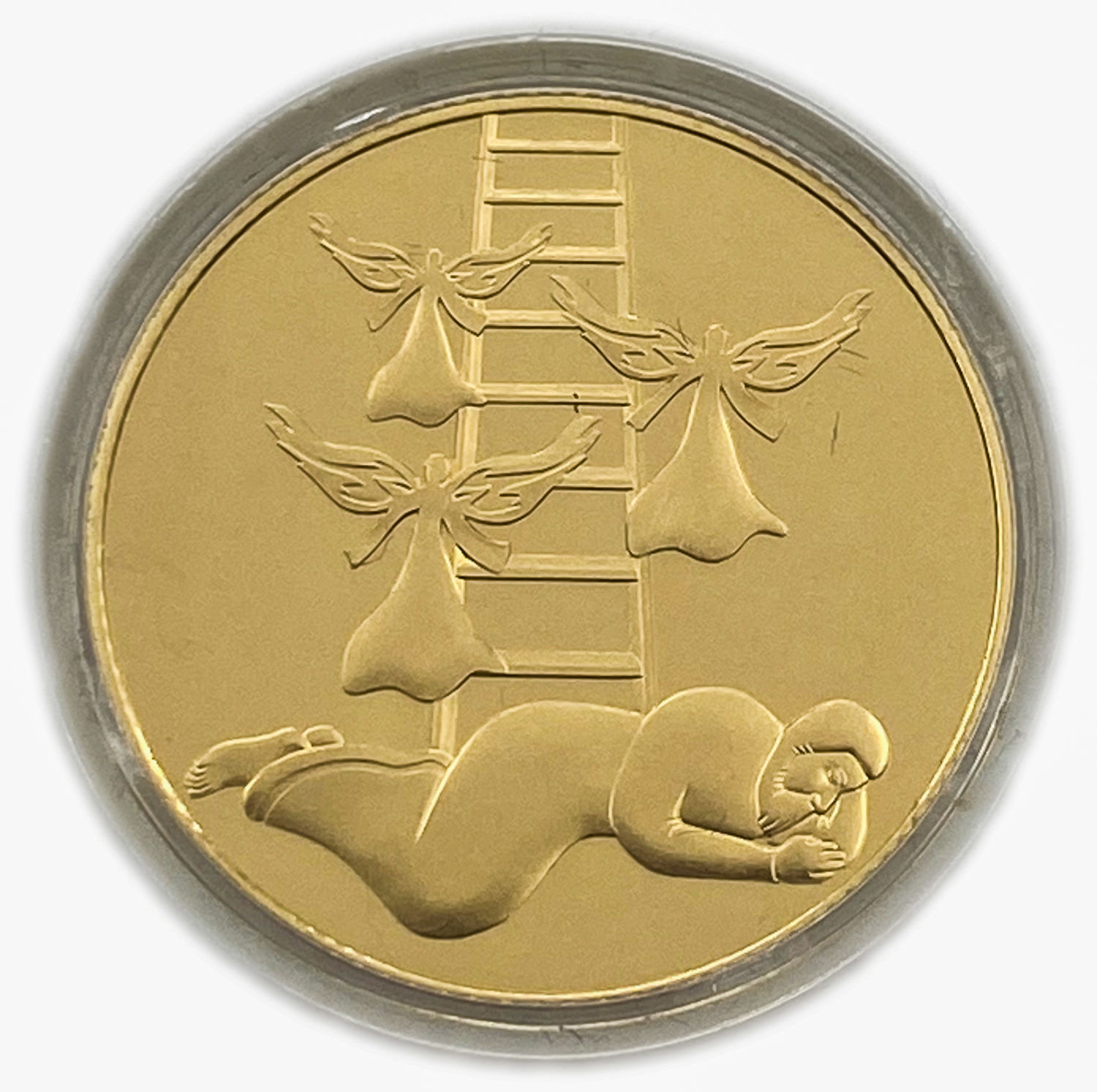 Israel - Jacob's Dream - 10 Shekels 2014 - Gold 917, 16.96g, 30mm - Mintage 555
BIBLICAL ART COIN ... - 1 1
