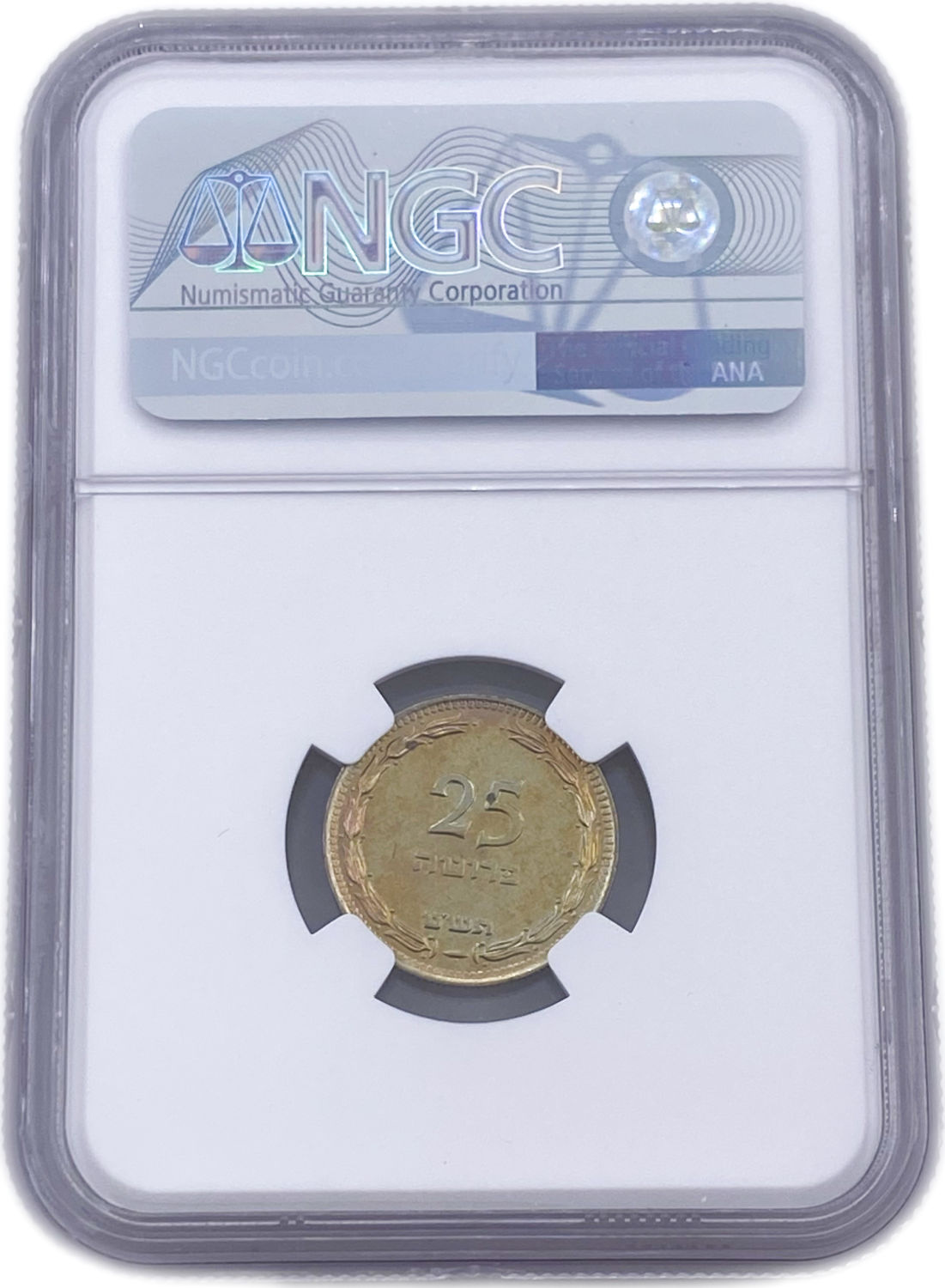 Israel - 25 Pruta 1949 Coin - With preal - Proof Like - NGC MS 64 PL
Obverse: The denomination "5 ... - 1 3